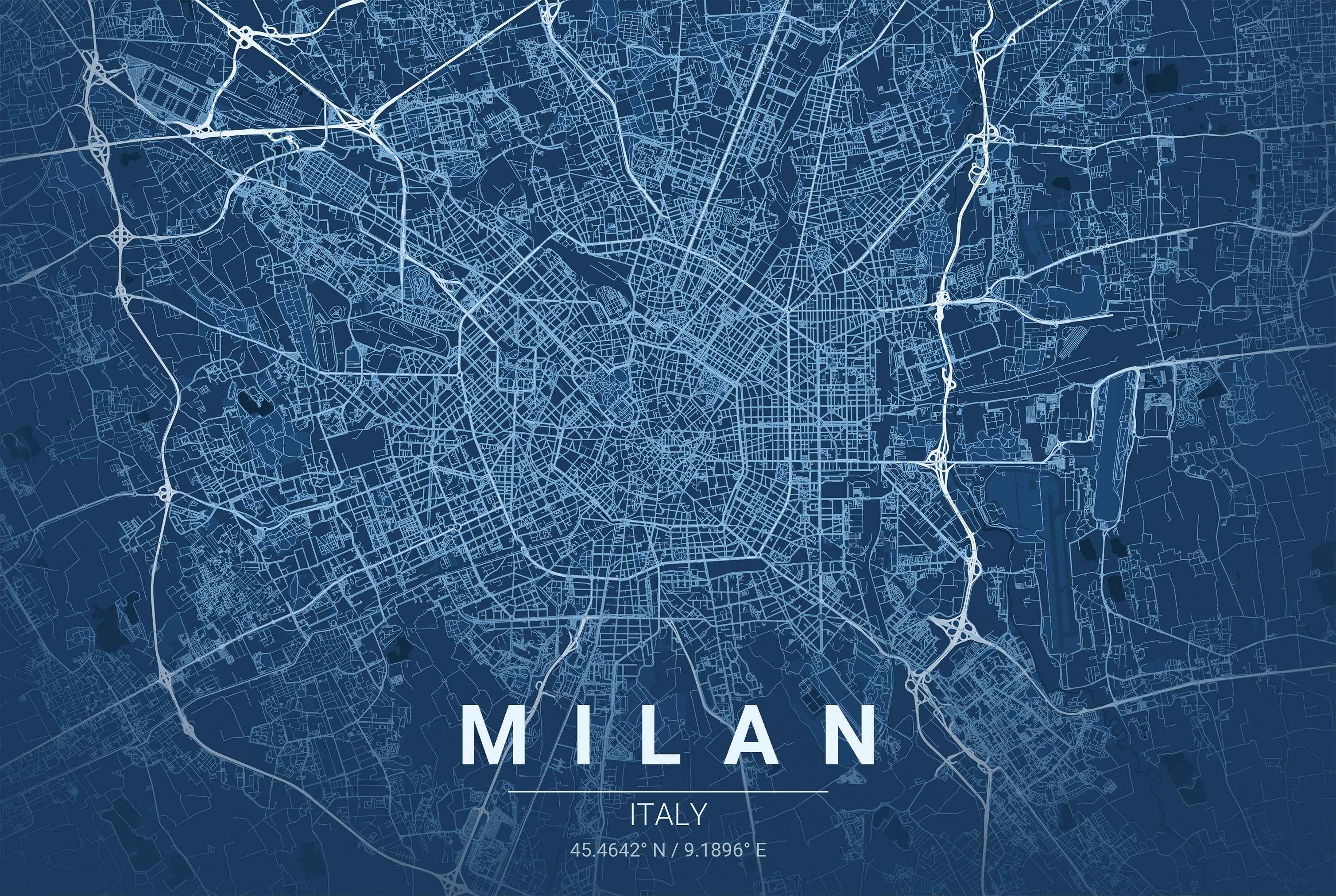 Milan Blueprint Map - Modern City Street Wall Art - Strategy Maps